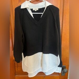Elan Black V-Neck Sweater with silk undershirt
